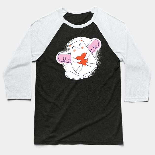 cat with wings and a heart Baseball T-Shirt by H K F